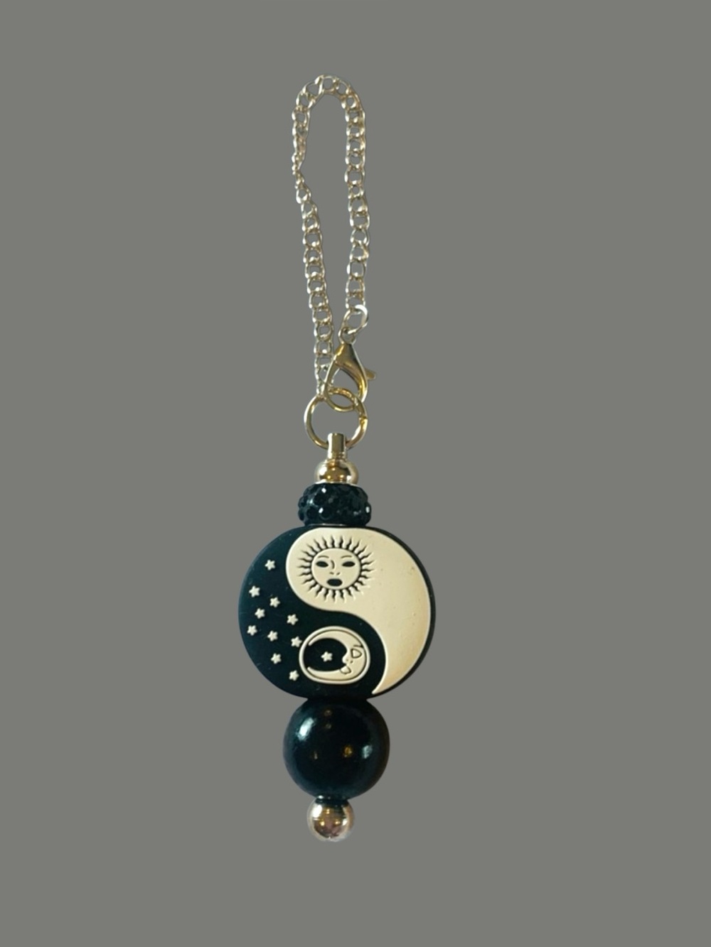 Black & White Sun Moon Yin Yang Pendant Keychain, cup or bag charm Handmade